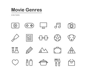 動画ジャンルの線画アイコンセット
