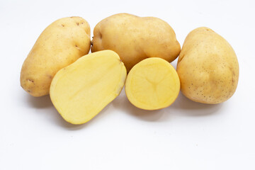 Raw potatoes isolated on white background