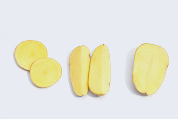 Raw potatoes isolated on white background