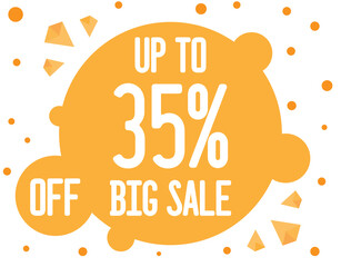 Up to 35% off balloon discount. Banner design for discount and trading. Big offer for products and services in orange balloon on white background