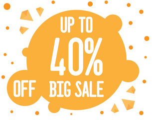 Up to 40% off balloon discount. Banner design for discount and trading. Big offer for products and services in orange balloon on white background