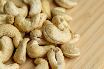 Hard roasted and peeled cashew nuts on the table