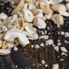 Fresh peeled cashew nuts on the table