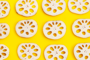 Lotus root on yellow background
