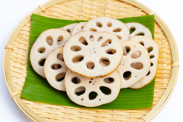Lotus root on white background