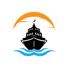 cruise ship logo design template illustration - obrazy, fototapety, plakaty