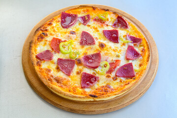 Delicious mixed pizza with rich content. Menu concept of choice and diversity. Karisik pizza