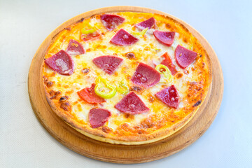 Delicious mixed pizza with rich content. Menu concept of choice and diversity. Karisik pizza