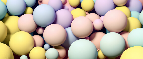 3d render. Geometric shapes Pastel spheres abstract background