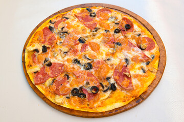 Delicious mixed pizza with rich content. Menu concept of choice and diversity. Karisik pizza