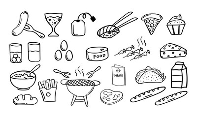 Hand drawn food and beverage icon in doodle style