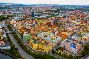 Fototapeta premium Panoramic view from the drone on the city Plzen. Czech Republic