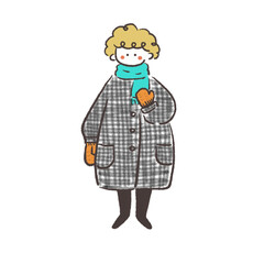 ファッション　ファンシーレトロな女の子　手描きイラスト素材