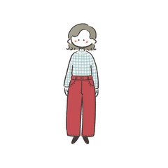ファッション　ファンシーレトロな女の子　手描きイラスト素材