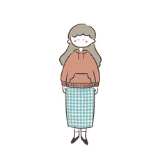 ファッション　ファンシーレトロな女の子　手描きイラスト素材