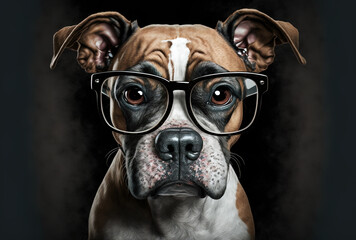 Funny canine with nerdy glasses. Generative AI