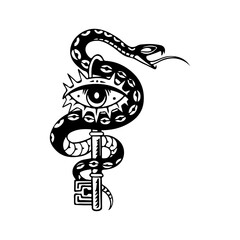 vector illustration of a key with a snake