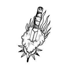 vector illustration of a dagger with smoke