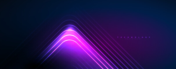 Neon glowing lines and angles, magic energy space light concept. Vector illustration for wallpaper, banner, background, leaflet, catalog, cover, flyer