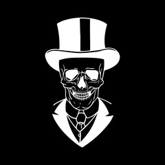 vector illustration of a skull wearing a hat