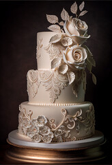 Obraz na płótnie Canvas Elegant White Wedding Cake with flowers
