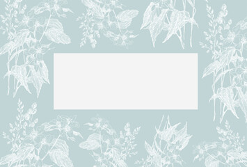 Obraz premium Wedding invitation card design with elegant flowers leaves. Flowers decoration background mockup elegant template vector illustration vintage frame