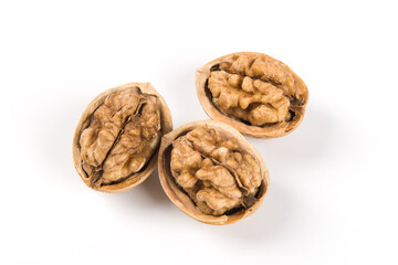 Walnut kernel, Nuts isolated on white background.