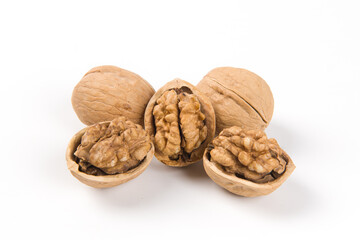 Walnut kernel, Nuts isolated on white background.