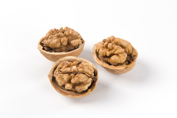 Walnut kernel, Nuts isolated on white background.
