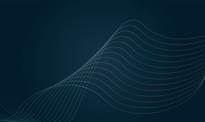 Abstract wave lines background. Thin rgb lines on black blue gradient bg