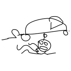person hit by an electric car drawn line art, drawn by the imagination of a 4 year old child on a tablet, isolated white, suitable for children's education