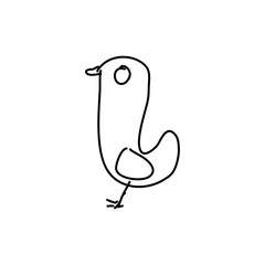 duck hand drawn line art, drawn by the imagination of a 4 year old child on a tablet, isolated white, suitable for children's education