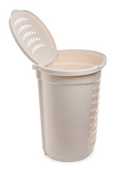 Open empty laundry basket isolated on white