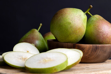 Whole ripe green pears, close up