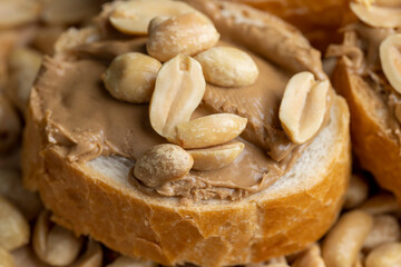 Peanut paste on a soft wheat baguette