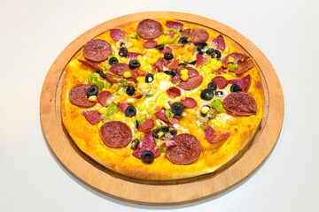 Delicious mixed pizza with rich content. Menu concept of choice and diversity. Karisik pizza