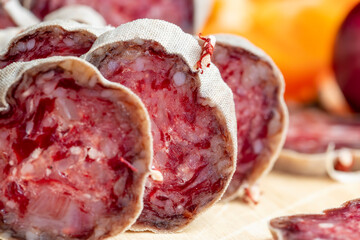 Sliced sausage of fresh veal meat