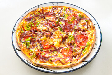 Delicious mixed pizza with rich content. Menu concept of choice and diversity. Karisik pizza