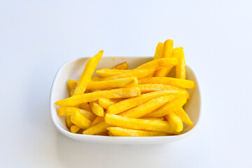 French fries Snack food crispy potato . Fast food or  snacks concept. Patates cips.
