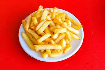 French fries Snack food crispy potato . Fast food or  snacks concept. Patates cips.