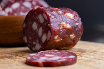 Sliced pork sausage with bacon