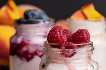 Fresh delicious yogurt made from milk with berry flavor