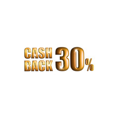 30% cash back offers service. Return money. 3D rendering. Financial payment on white background