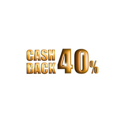 40% cash back offers service. Return money. 3D rendering. Financial payment on white background