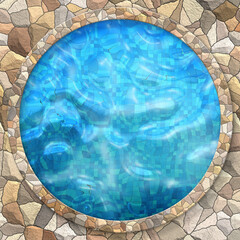 3d illustration, round swimming pool with top view