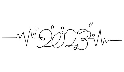 Abstract 2023 continuous line design. New year celebration concept design. Decorative elements drawn on a white background.