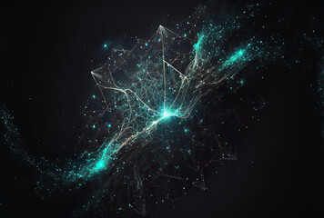Abstract scientific backdrop with interwoven lines and particles. Generative AI