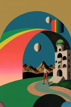 Vintage Rainbow Collage Illustration Made With Generative AI