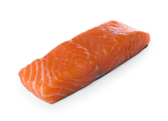 Piece of fresh raw salmon isolated on white