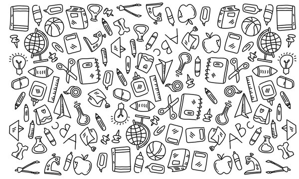 back to school doodle line set vector bundle for education school set
